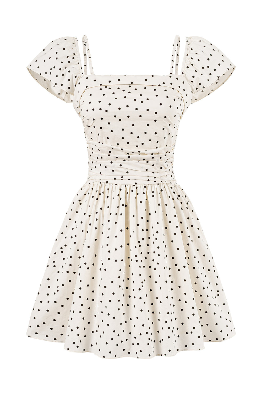 Cap Sleeves White Polka Dots Short Dress