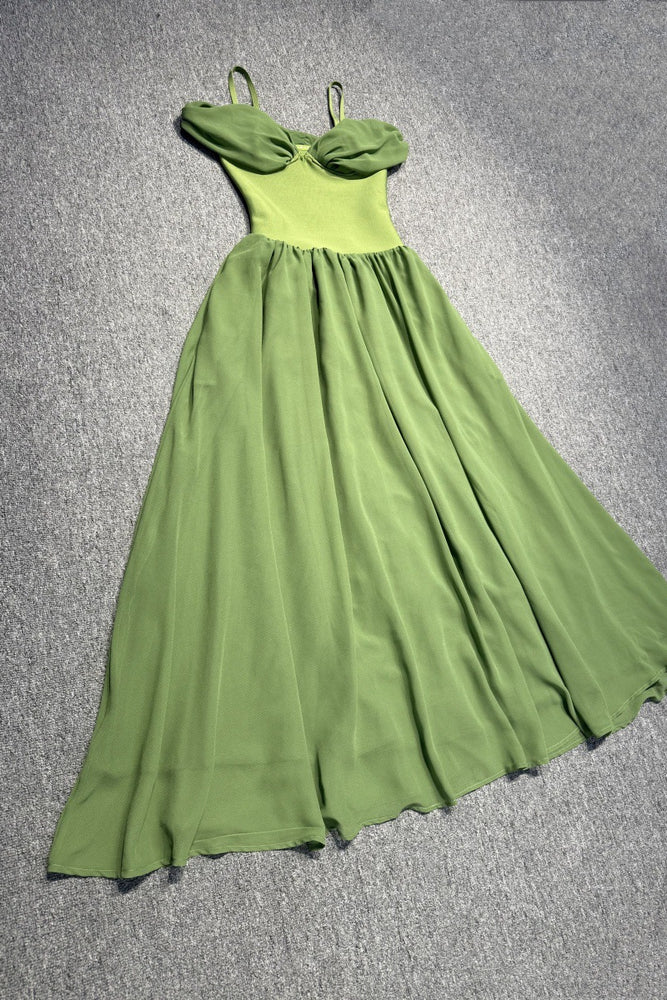 
                      
                        Cold Shoulder Green Ruched A-line Long Dress
                      
                    