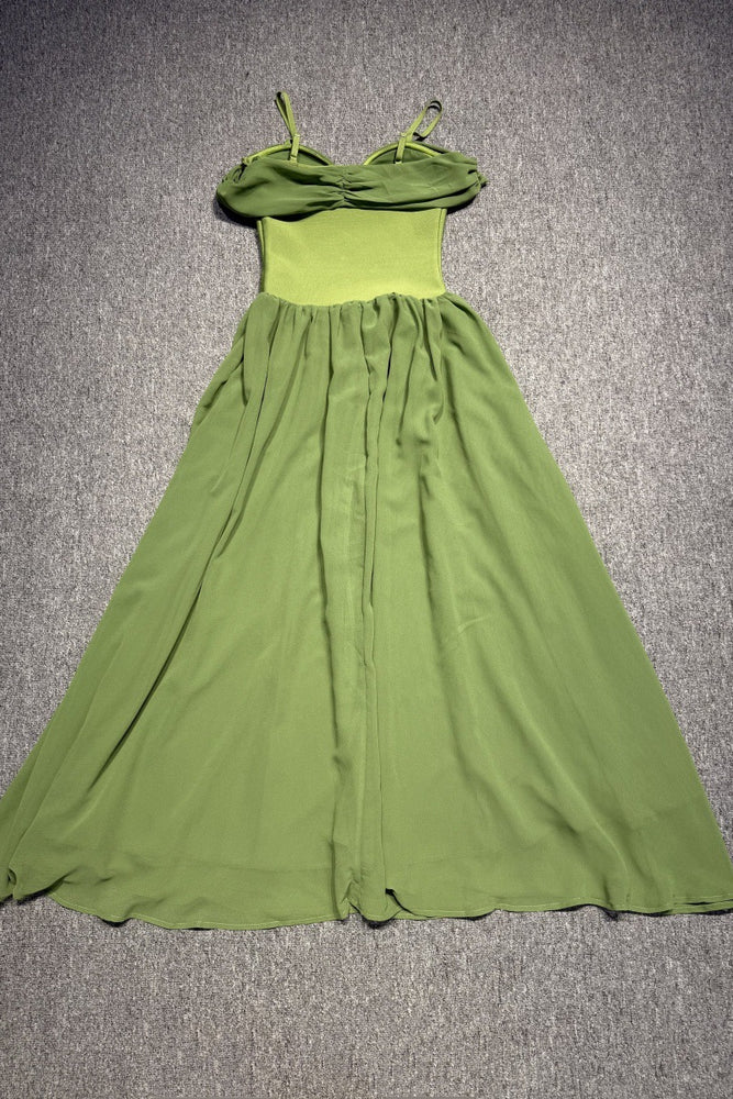 
                      
                        Cold Shoulder Green Ruched A-line Long Dress
                      
                    