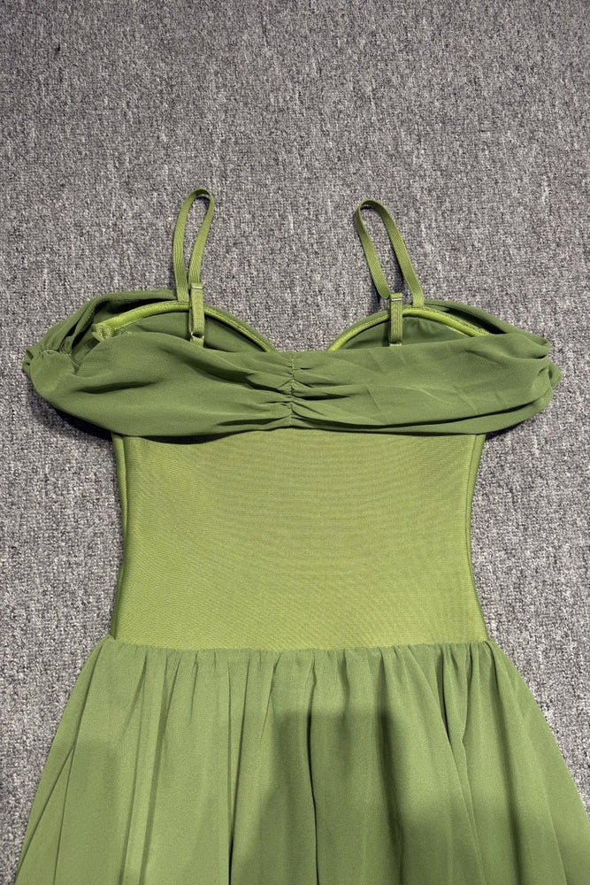 
                      
                        Cold Shoulder Green Ruched A-line Long Dress
                      
                    