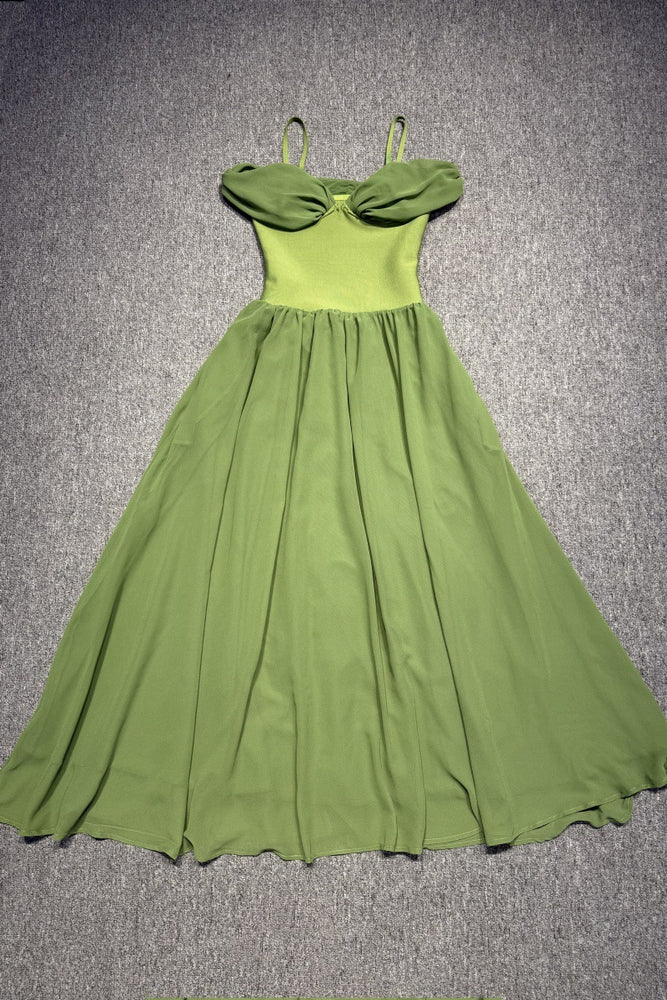
                      
                        Cold Shoulder Green Ruched A-line Long Dress
                      
                    