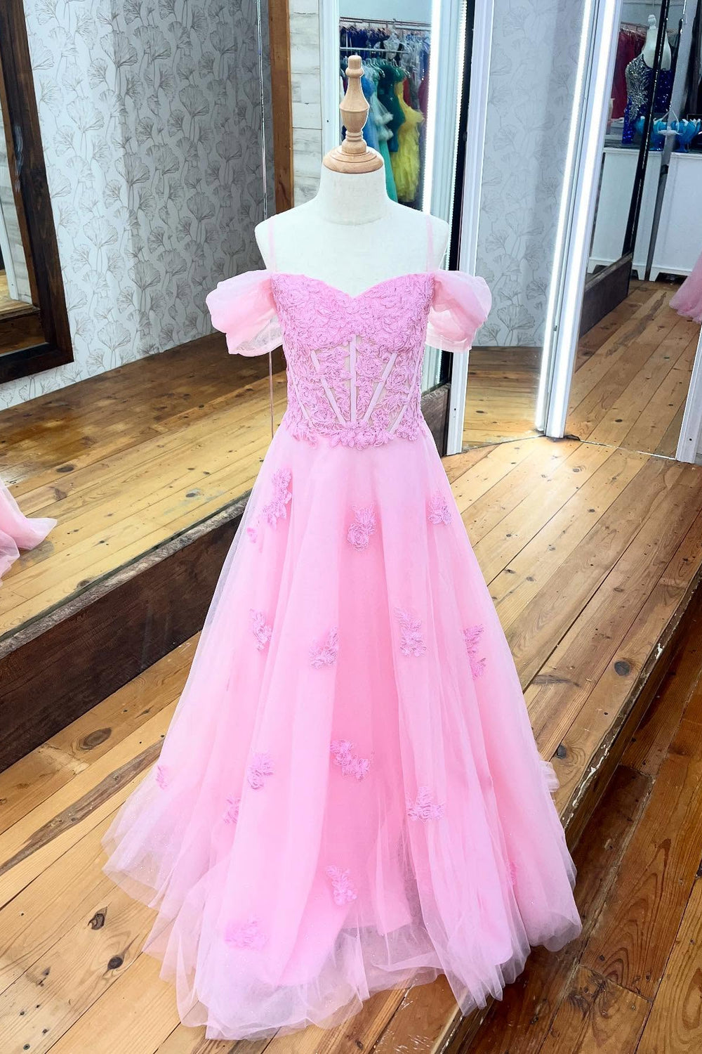 Cold Shoulder Pink Appliques A-line Girl Pageant Dress