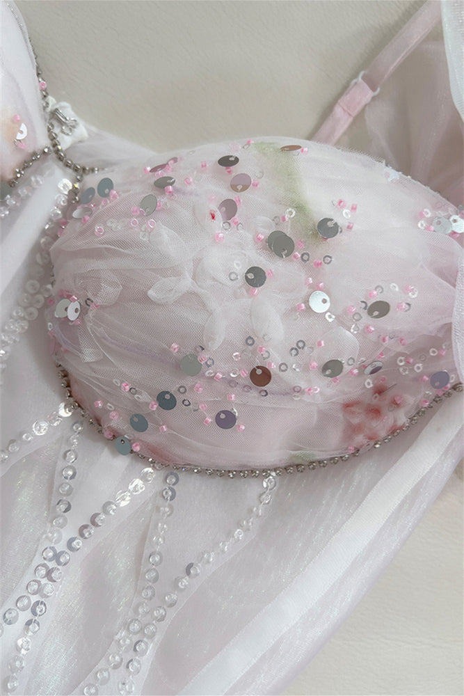 
                      
                        Cold Shoulder White Sequin Tulle Short Dress
                      
                    