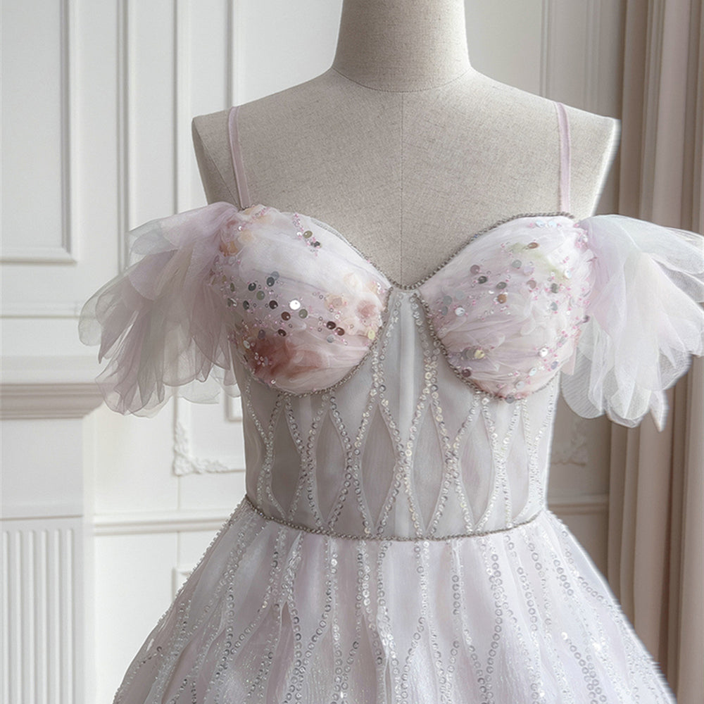 
                      
                        Cold Shoulder White Sequin Tulle Short Dress
                      
                    