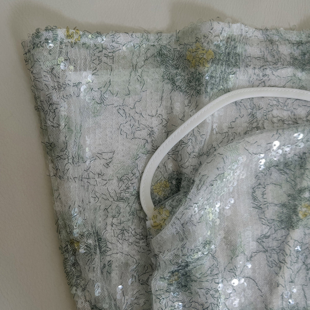 
                      
                        Cow Neck Green Floral Print Sequin Short Dress
                      
                    