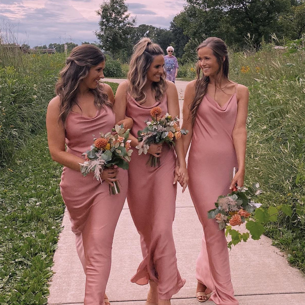 Cowl Neck Baked Rose Satin Bridesmaid Dress PollyBoutique Cowl Neck Baked Rose Satin Bridesmaid Dress PollyBoutique