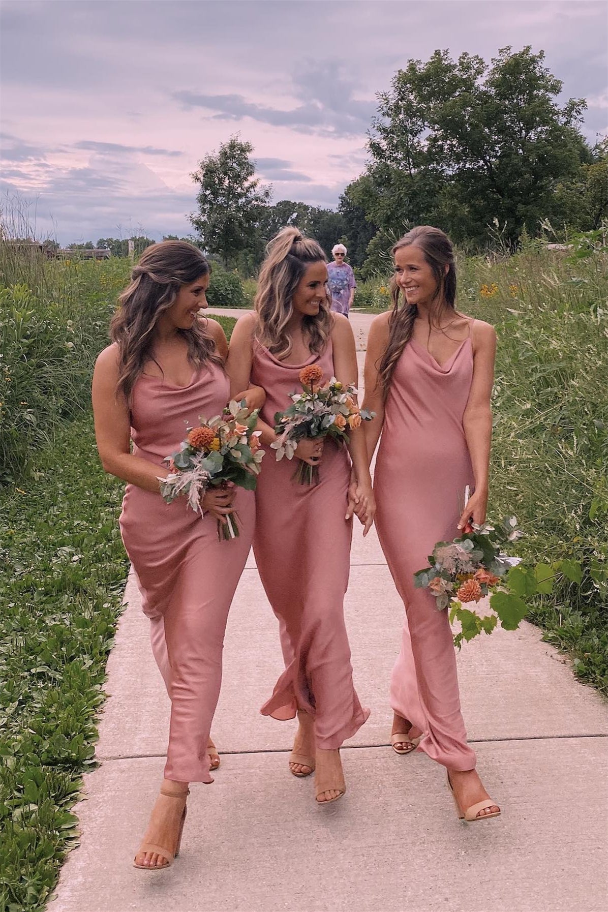 Cowl Neck Baked Rose Satin Bridesmaid Dress PollyBoutique Cowl Neck Baked Rose Satin Bridesmaid Dress PollyBoutique