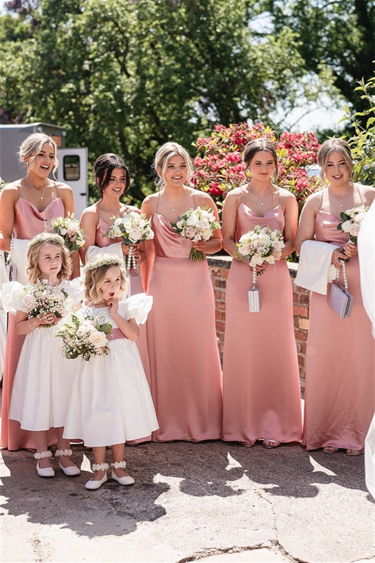 Cowl Neck Blush Pink A-line Bridesmaid Dress