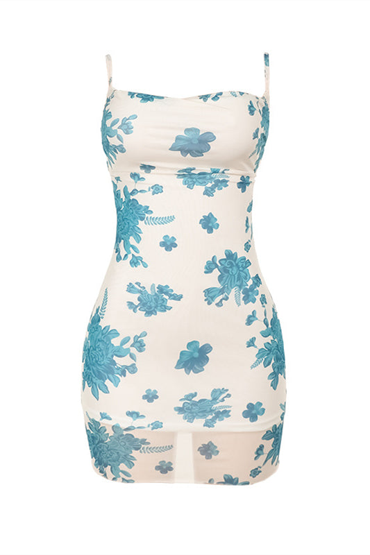 
                      
                        Cowl Neck Floral Print Tulle Short Dress
                      
                    