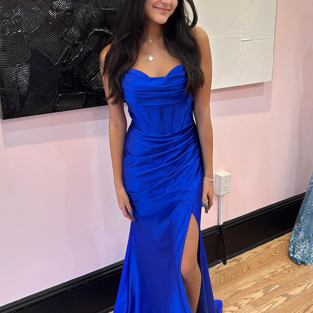 
                      
                        Cowl Neck Rose Ruched Mermaid Long Dress with Slit
                      
                    