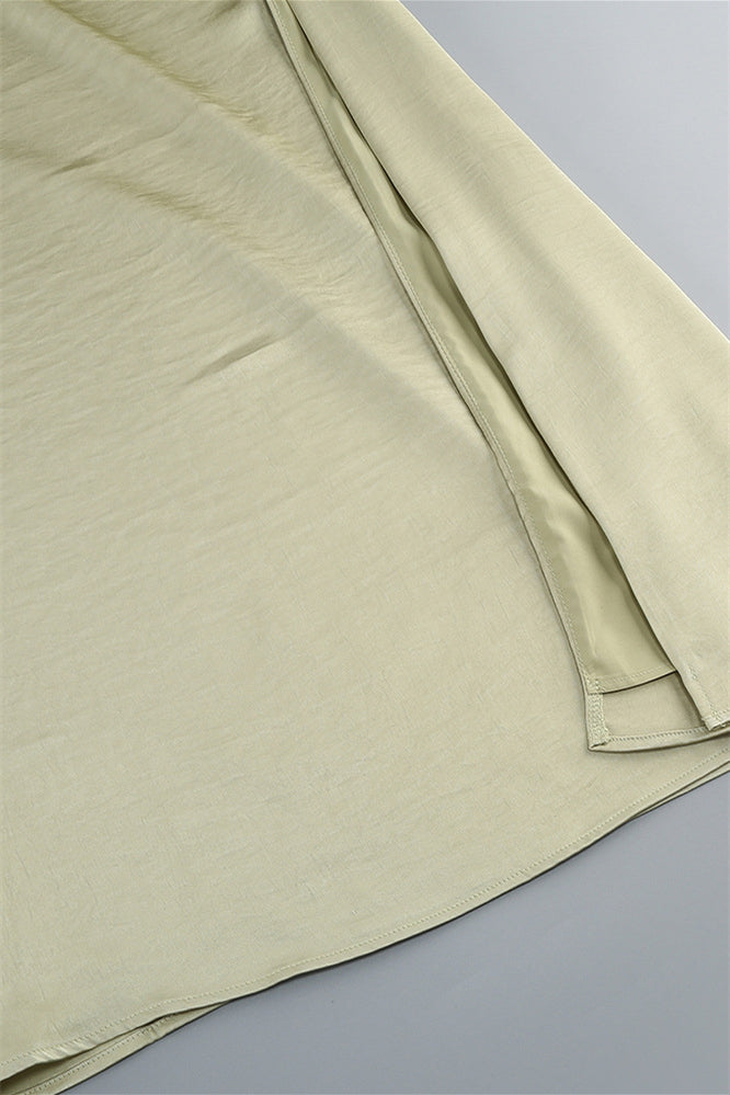 
                      
                        Cowl Neck Sage Green Sheath Long Dress with Slit
                      
                    