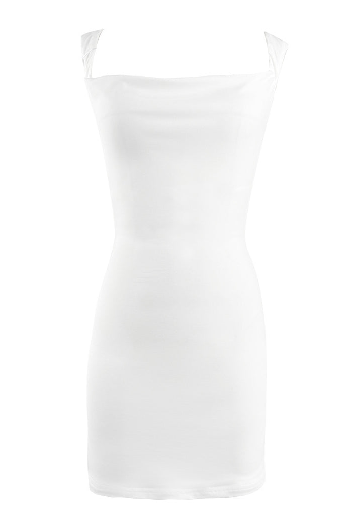 Cowl Neck White Backless Short Dress with Bow