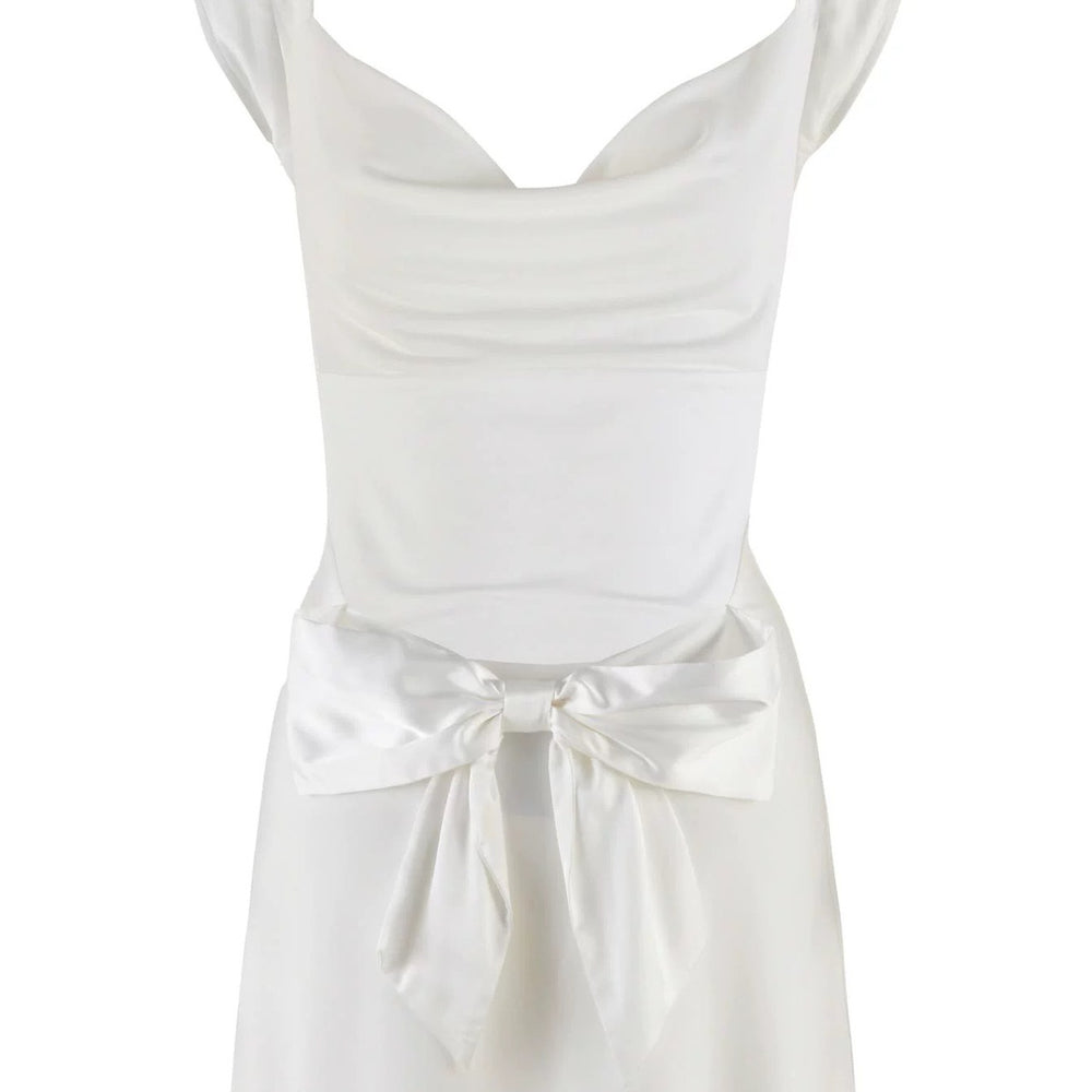
                      
                        Cowl Neck White Backless Short Dress with Bow
                      
                    