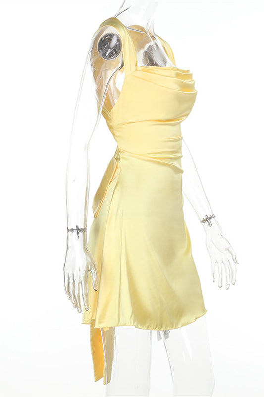
                      
                        Cowl Neck Yellow Back Bow A-line Short Dress
                      
                    