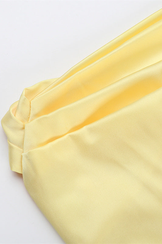 
                      
                        Cowl Neck Yellow Back Bow A-line Short Dress
                      
                    