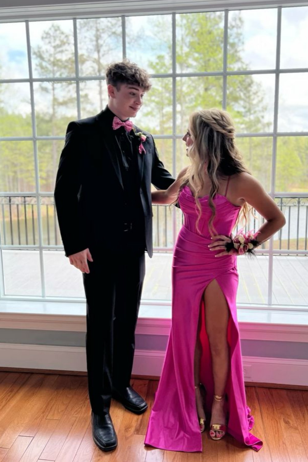 Cowl Neck Rose Ruched Mermaid Long Dress with Slit