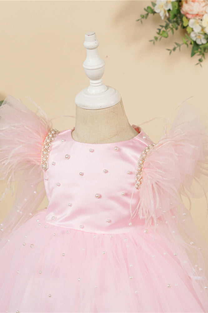 
                      
                        Crew Neck Pink A-line Flower Girl Dress with Pearls
                      
                    