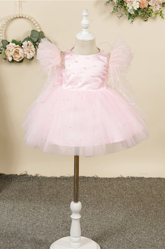 
                      
                        Crew Neck Pink A-line Flower Girl Dress with Pearls
                      
                    