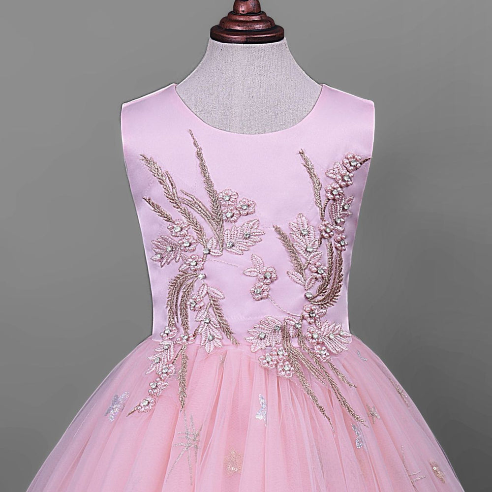 
                      
                        Crew Neck Pink Appliques Flower Girl Dress with Pearls
                      
                    