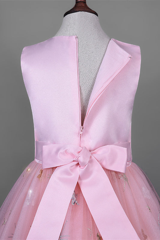 
                      
                        Crew Neck Pink Appliques Flower Girl Dress with Pearls
                      
                    