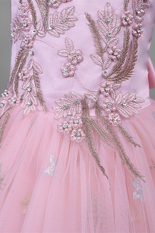 
                      
                        Crew Neck Pink Appliques Flower Girl Dress with Pearls
                      
                    
