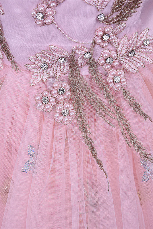 
                      
                        Crew Neck Pink Appliques Flower Girl Dress with Pearls
                      
                    