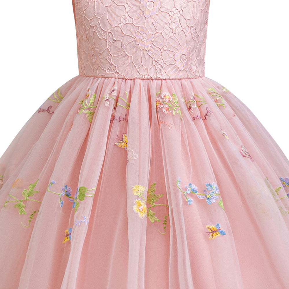 
                      
                        Crew Neck Pink Embroidery Flower Girl Dress
                      
                    