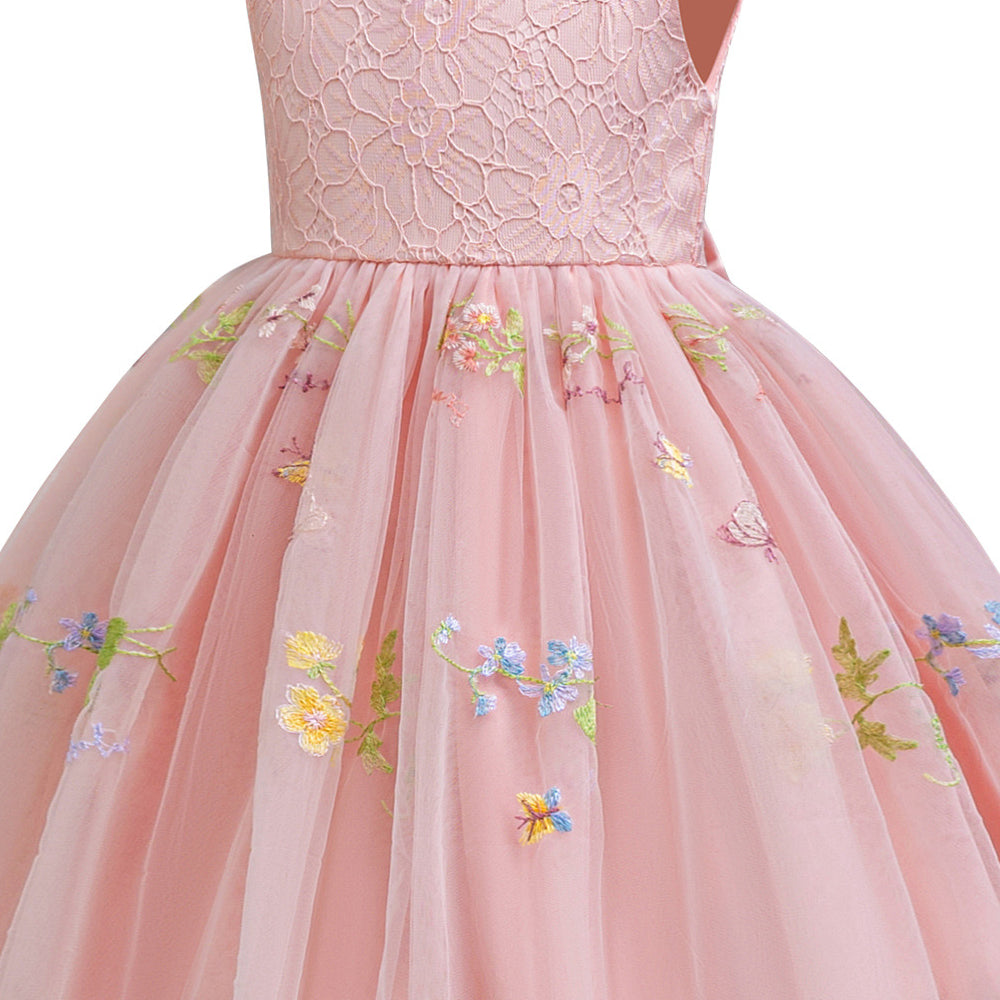 
                      
                        Crew Neck Pink Embroidery Flower Girl Dress
                      
                    
