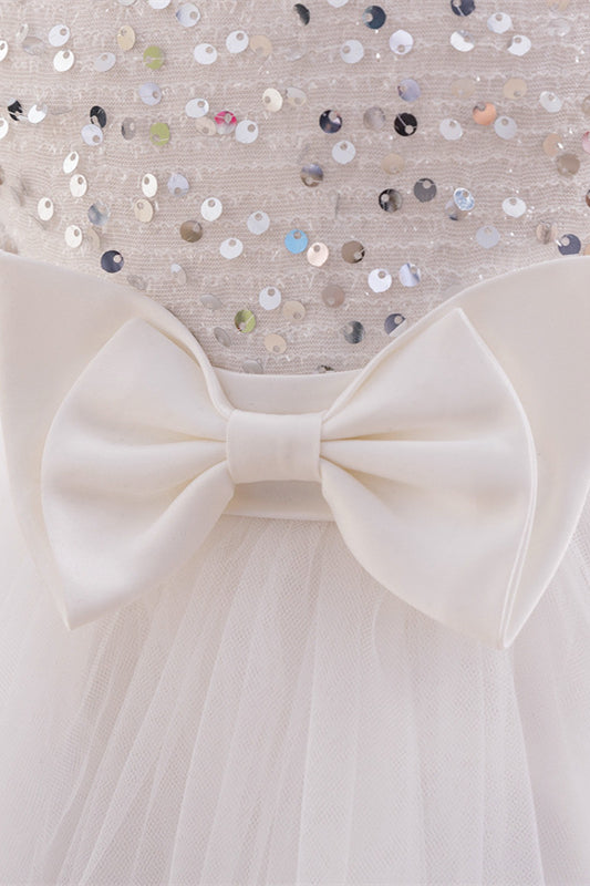 
                      
                        Crew Neck Sequin Flower Girl Dress with Bows
                      
                    