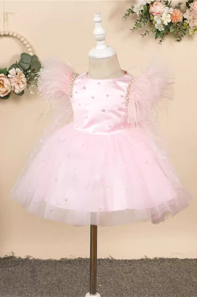 
                      
                        Crew Neck Pink A-line Flower Girl Dress with Pearls
                      
                    