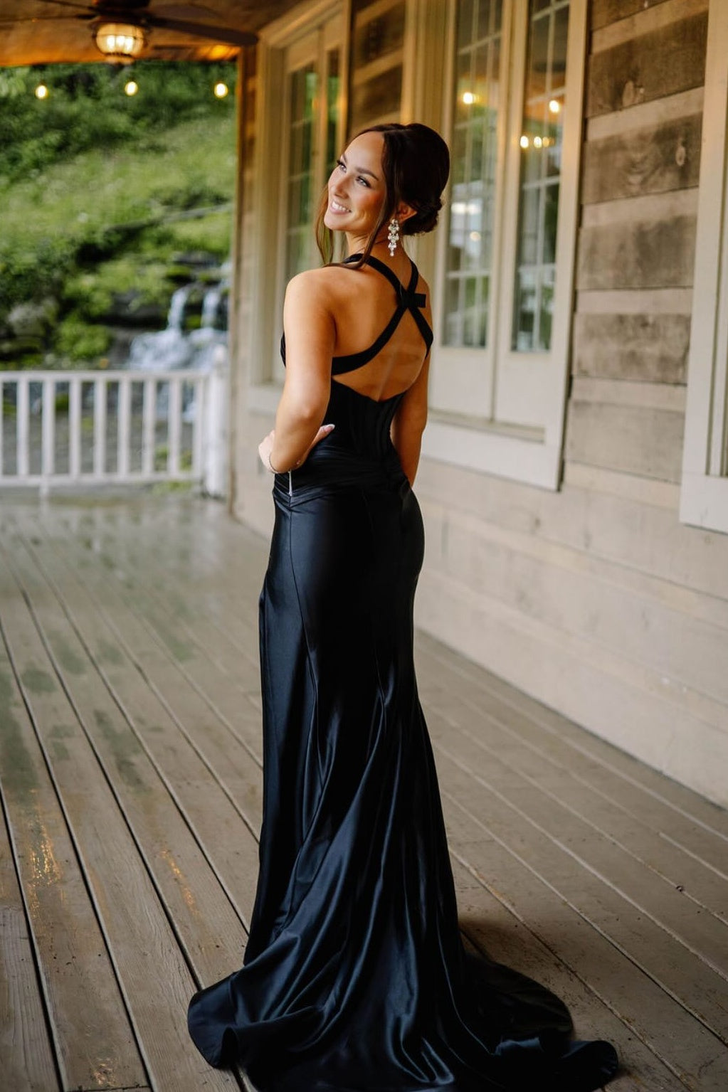 Cross Halter Purple Mermaid Long Dress with Slit