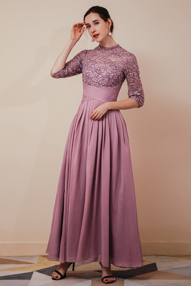 
                      
                        High Neck Mauve Lace Mother of the Bride Dress
                      
                    