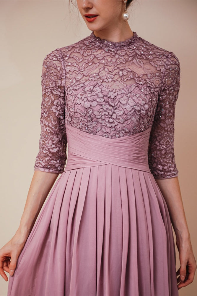 
                      
                        High Neck Mauve Lace Mother of the Bride Dress
                      
                    