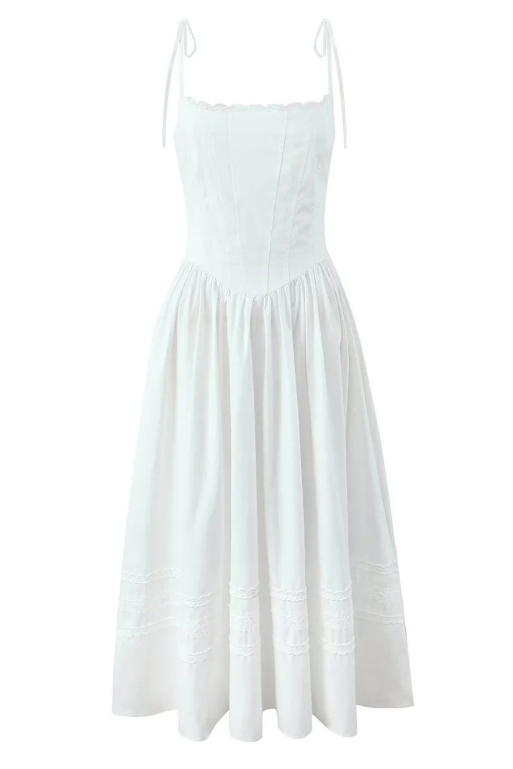 Square Neck White Lace Splicing Long Dress