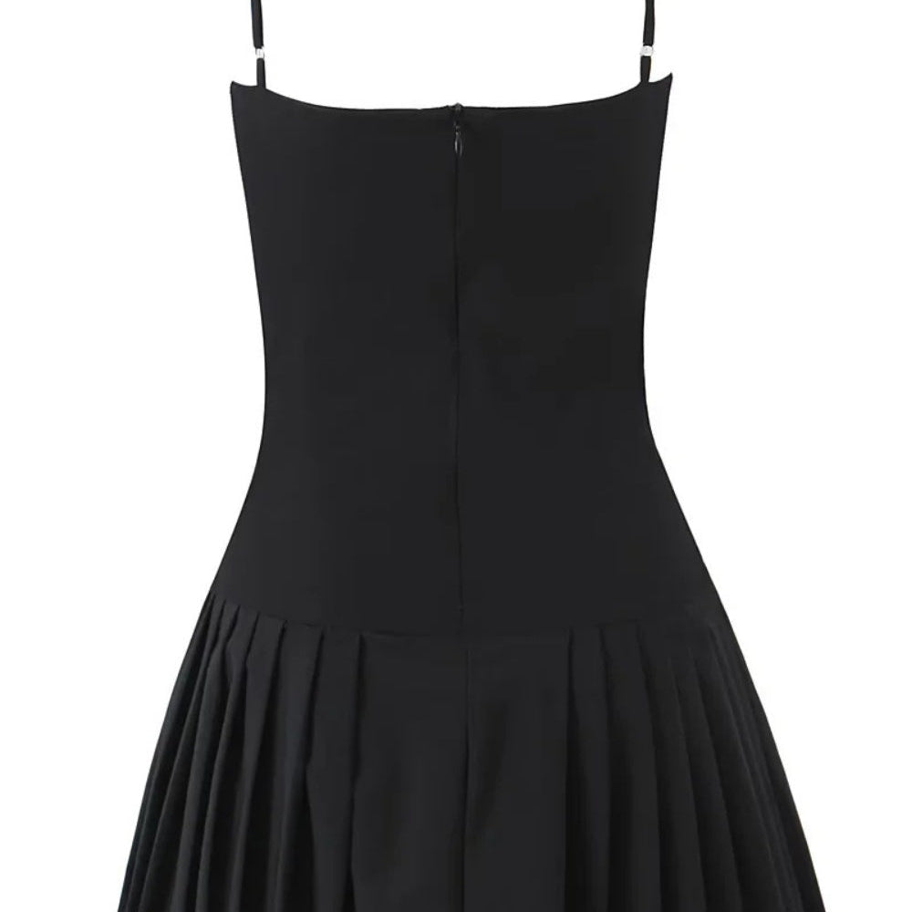 
                      
                        Strap Red Button Front Pleated Short Dress
                      
                    