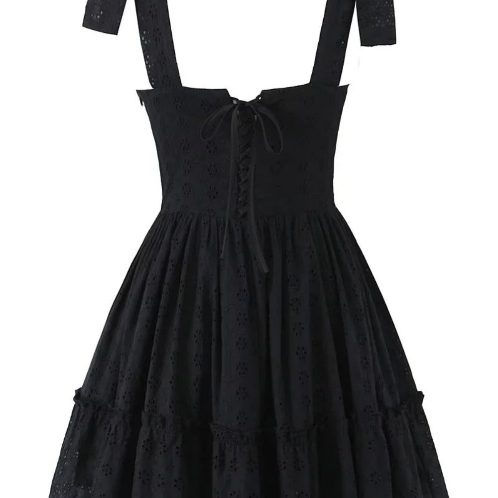 
                      
                        Sweetheart's White Floral Lace-up Short Dress
                      
                    