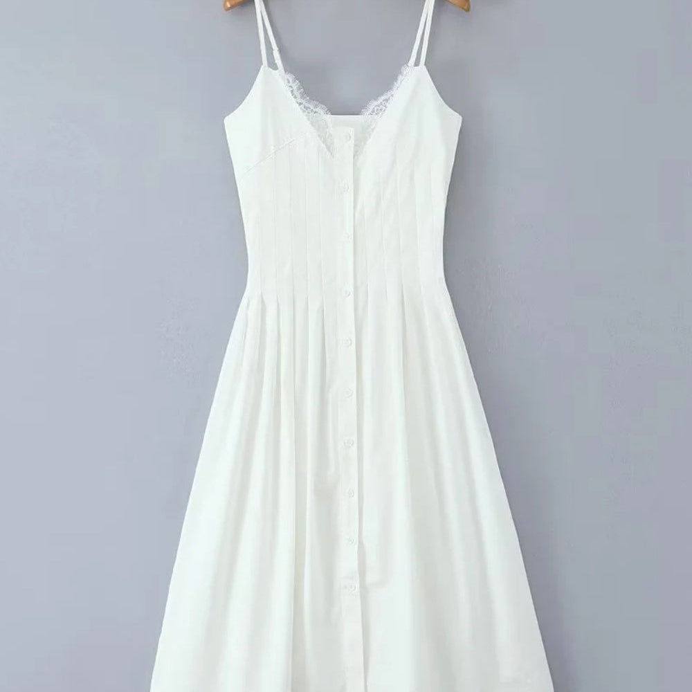 
                      
                        Plunge Neck White Lace Splicing Long Dress
                      
                    