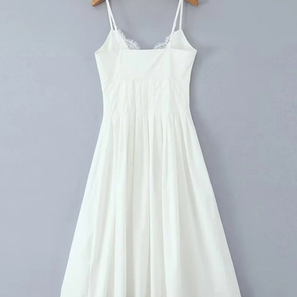 
                      
                        Plunge Neck White Lace Splicing Long Dress
                      
                    
