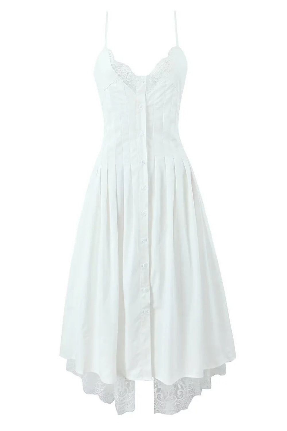 Plunge Neck White Lace Splicing Long Dress