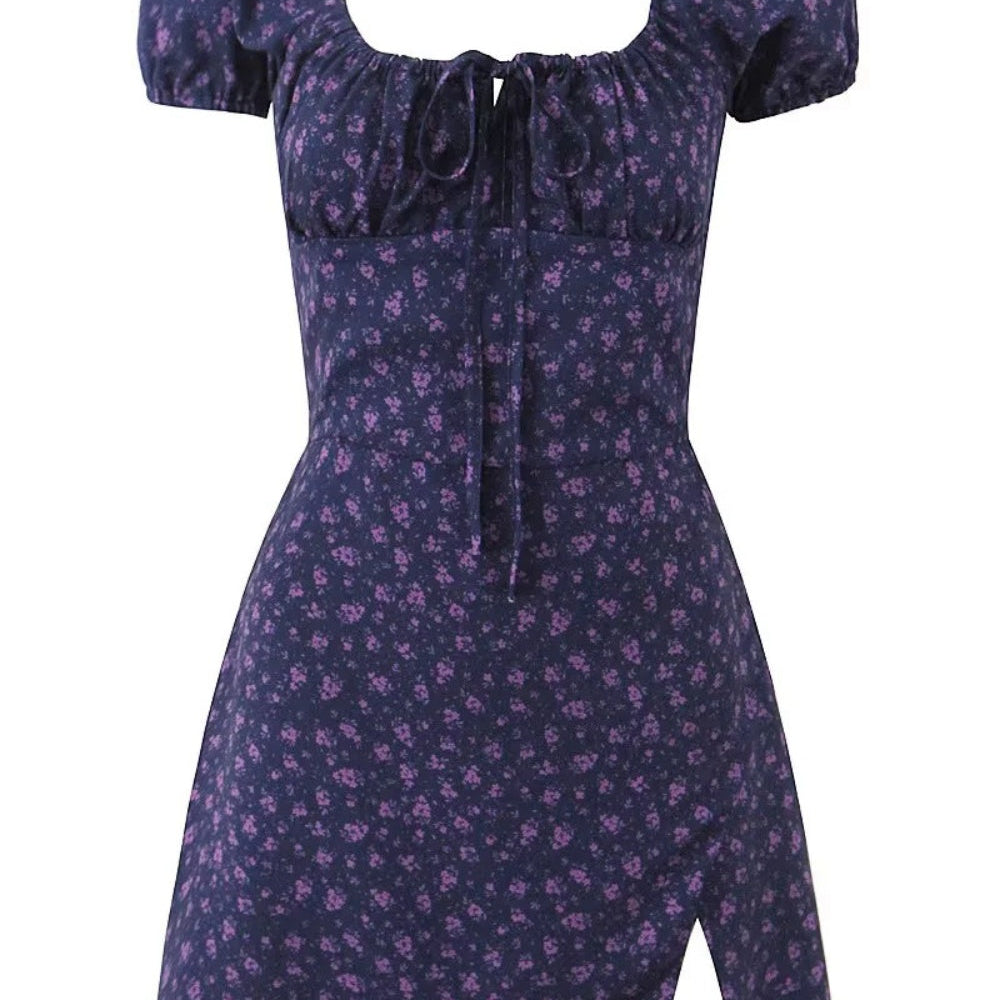 
                      
                        Cap Sleeve Black Heart Print Short Dress with Slit
                      
                    