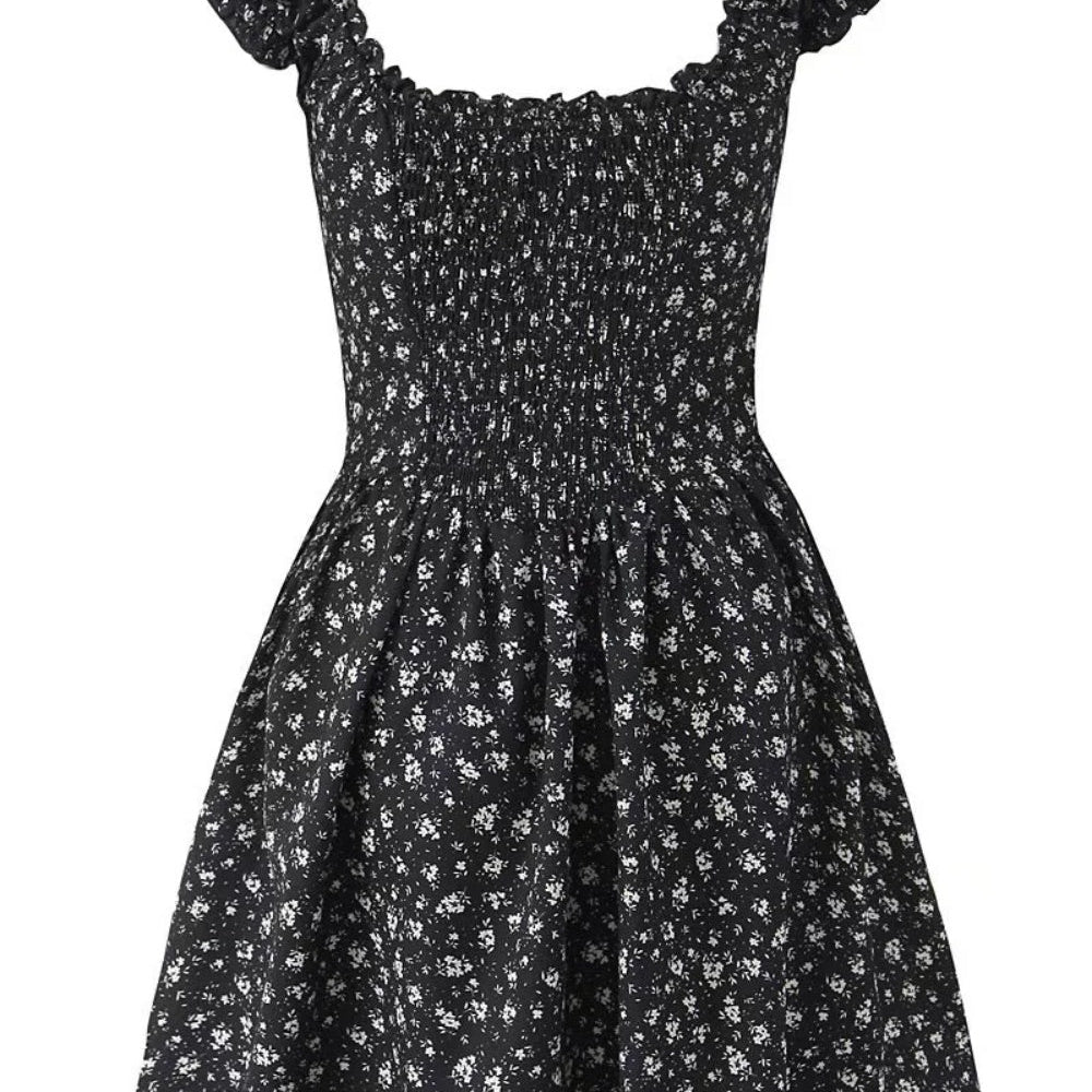 
                      
                        Puff Sleeve White Floral Print A-line Short Dress
                      
                    