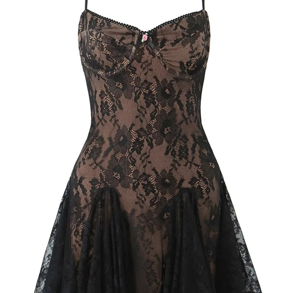 
                      
                        Spaghetti Strap White Floral Lace Short Dress
                      
                    