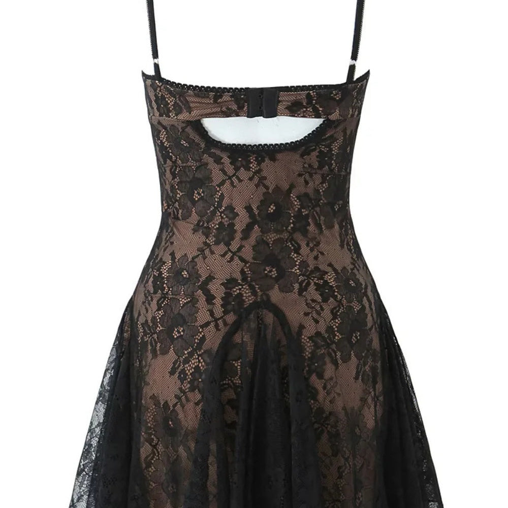 
                      
                        Spaghetti Strap White Floral Lace Short Dress
                      
                    