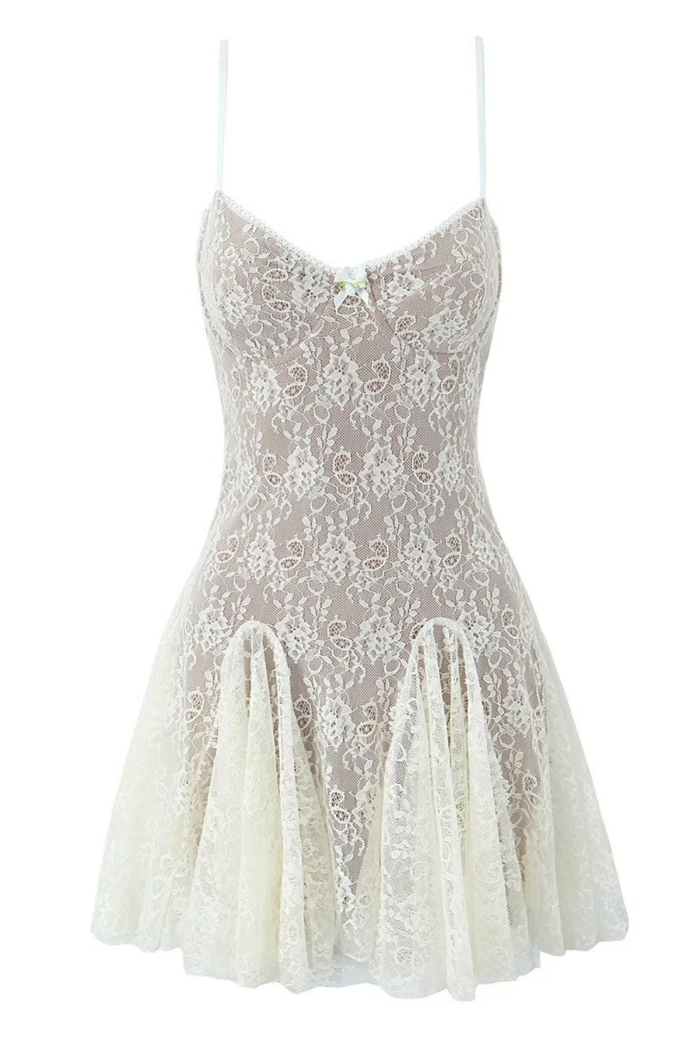 Spaghetti Strap White Floral Lace Short Dress