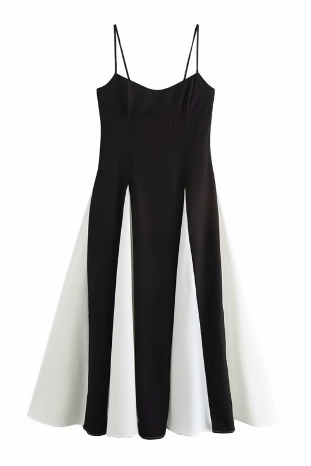 Straps Black and white Splicing Long Dress