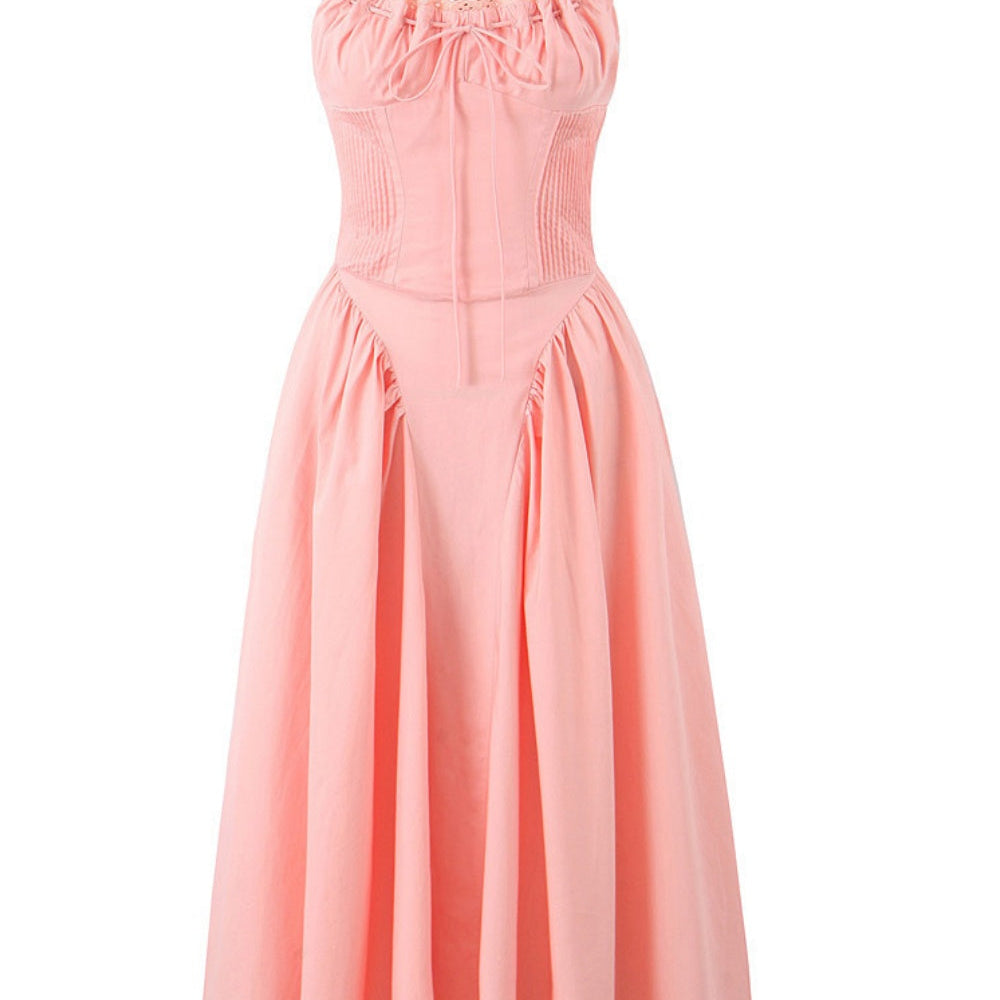 
                      
                        Halter White Ruched Bow Back Long Dress
                      
                    