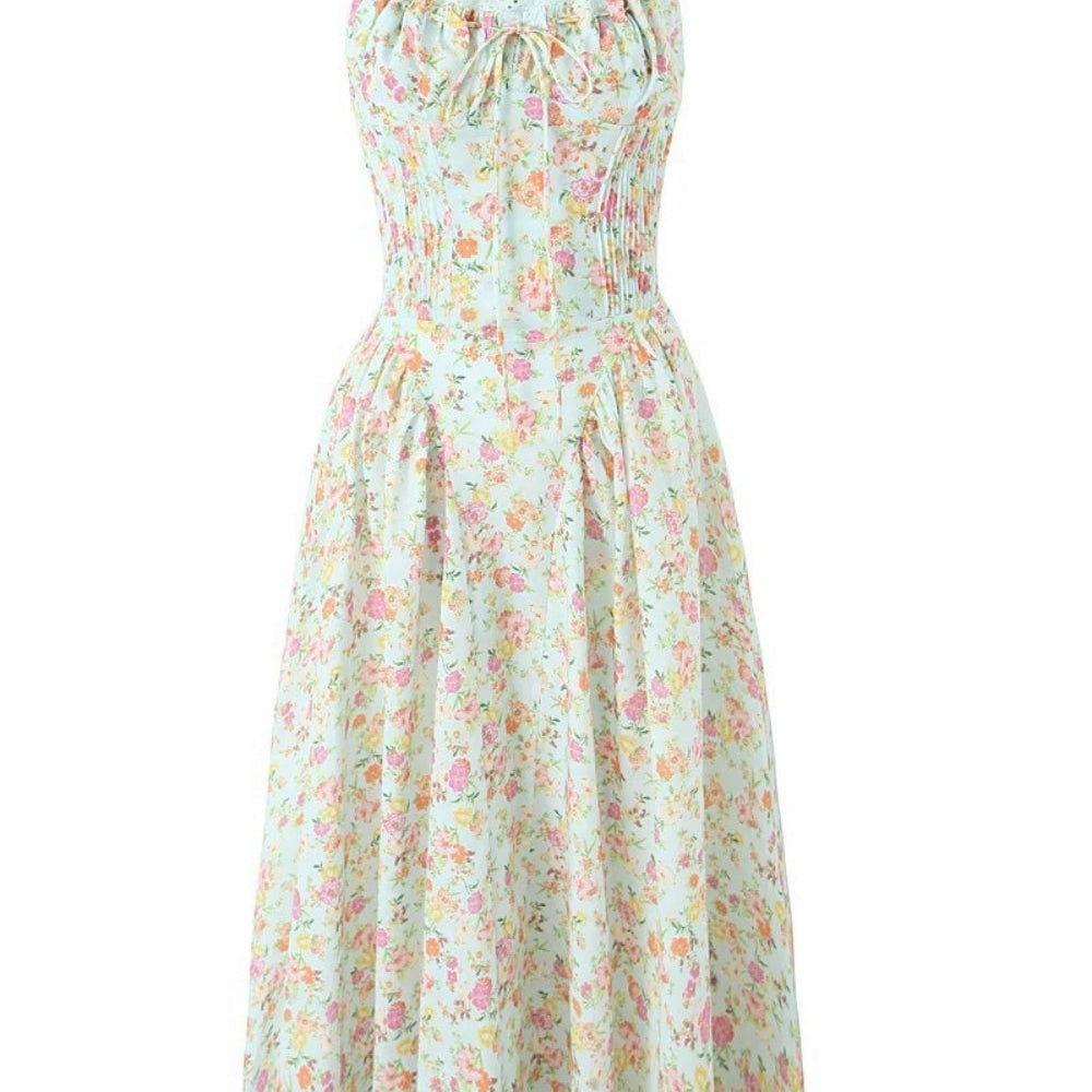 
                      
                        Halter Pink Floral Print A-line Long Dress
                      
                    