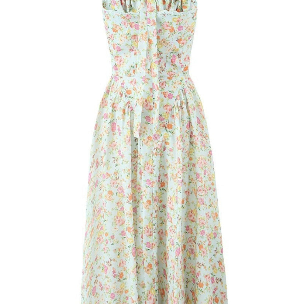 
                      
                        Halter Pink Floral Print A-line Long Dress
                      
                    
