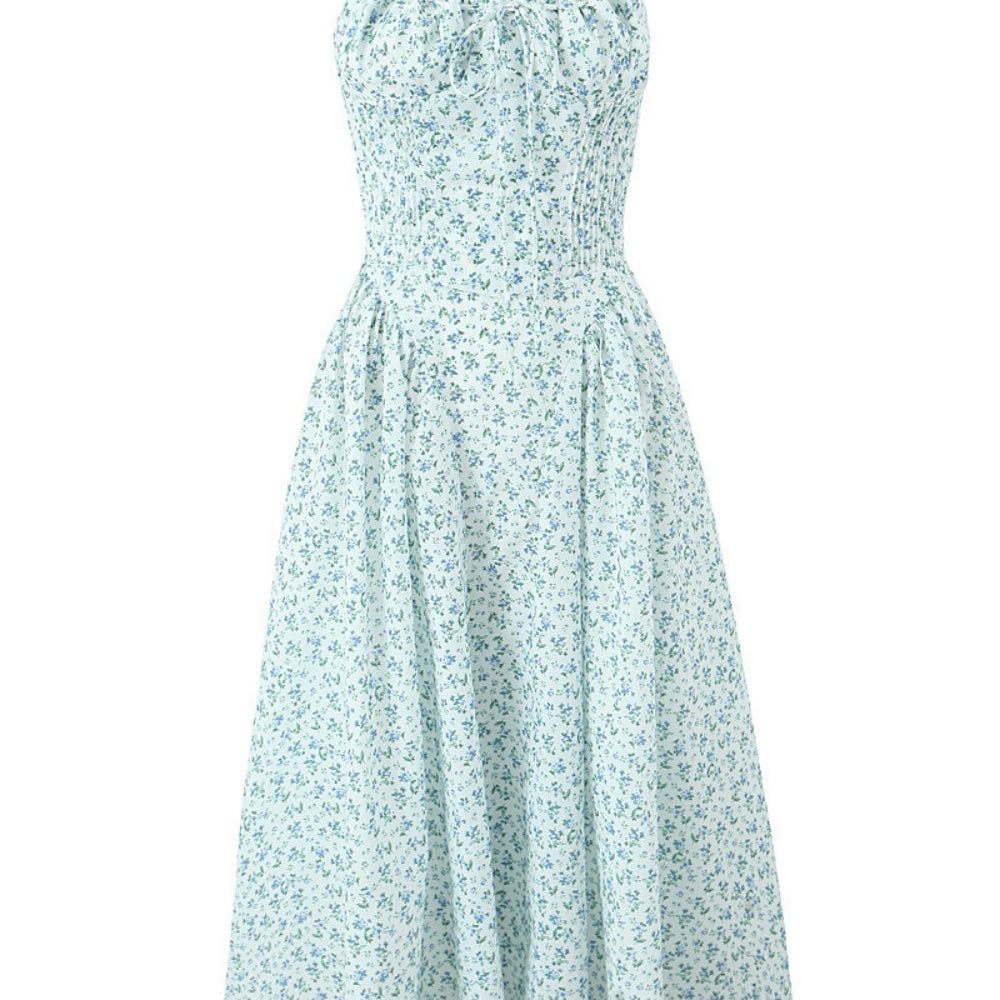 
                      
                        Halter Pink Floral Print A-line Long Dress
                      
                    