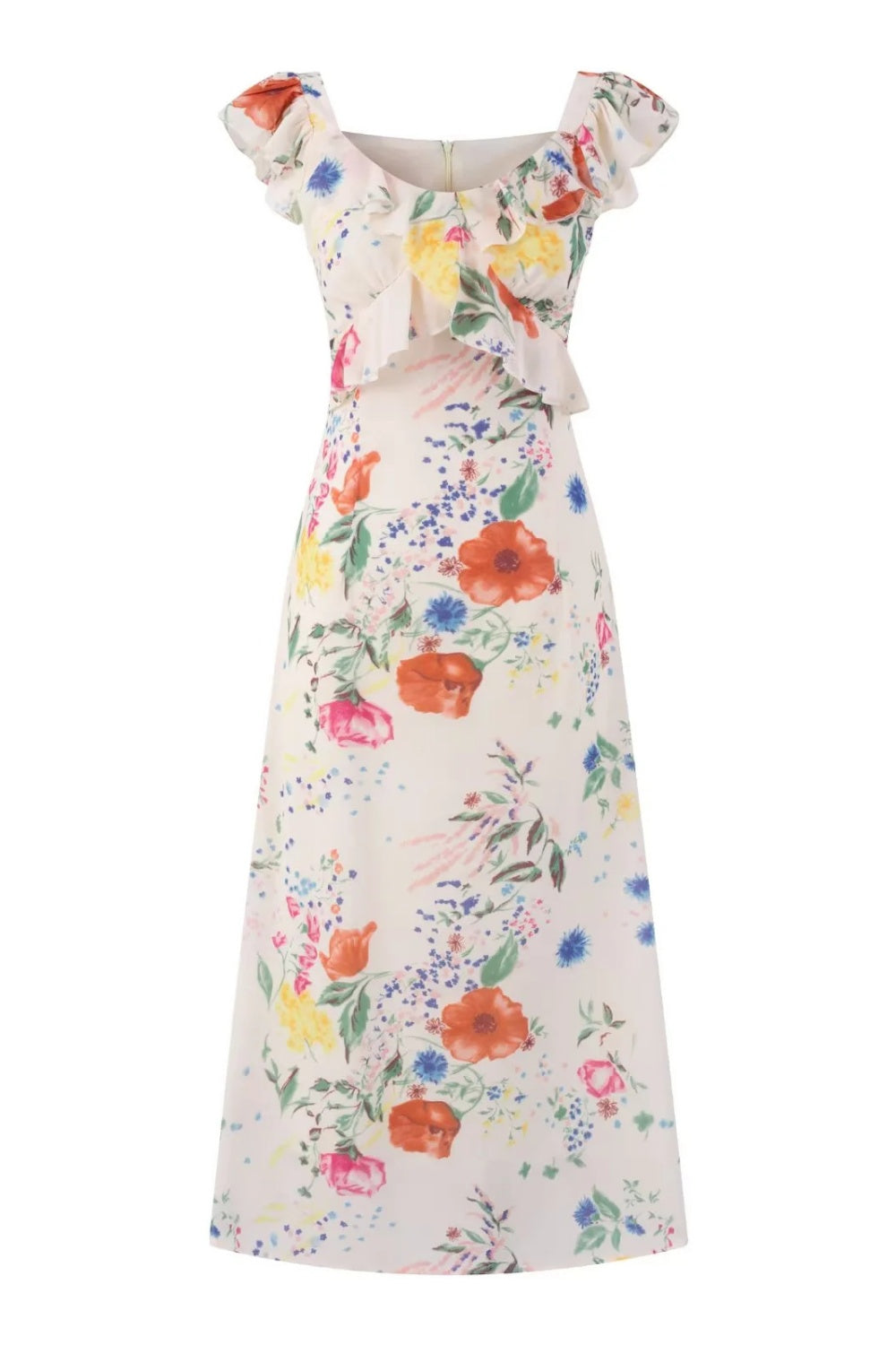 Flutter Sleeve Apricot Floral Print Long Dress